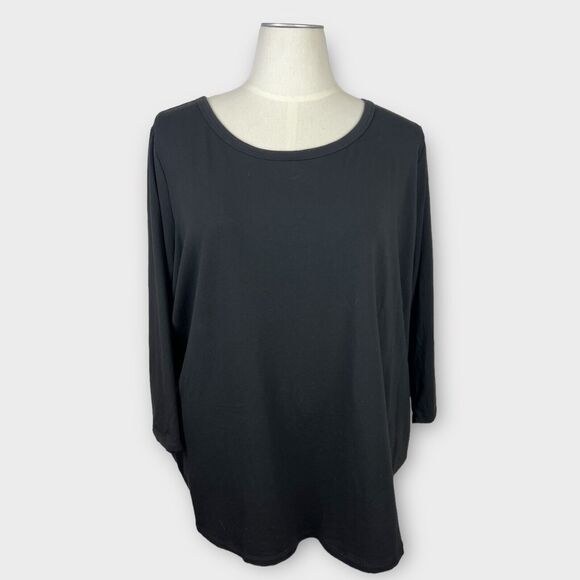 Susan Graver Weekend Essentials Cotton Modal Black Long Sleeve Tee 4X A638774 - Picture 1 of 8